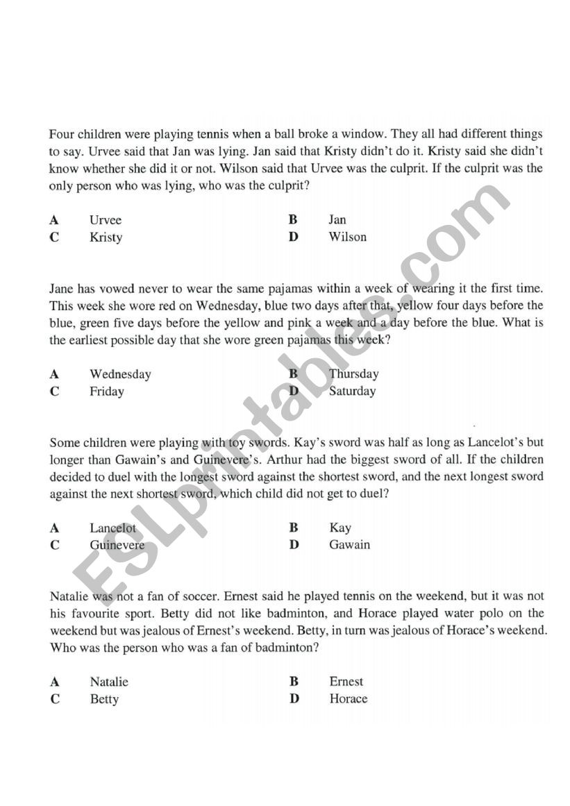 Reading Puzzles worksheet