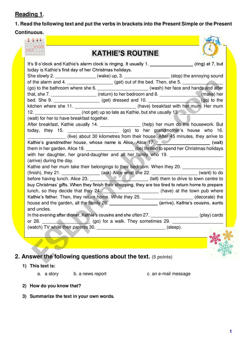 Reading Test worksheet