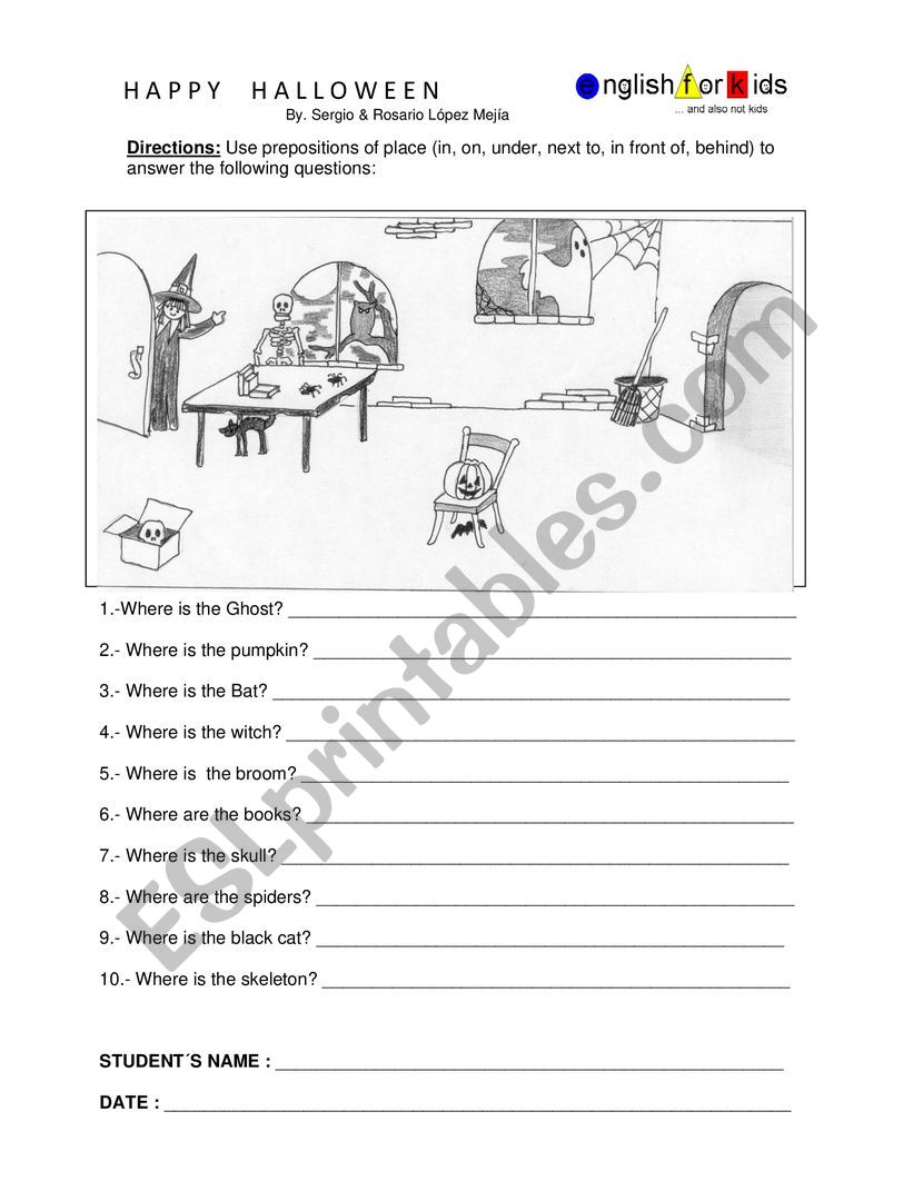 Prepositions of place  worksheet