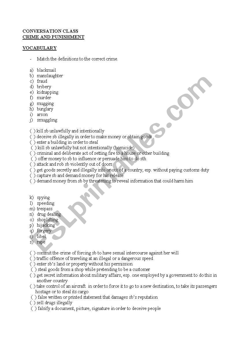 Crime Vocabulary worksheet