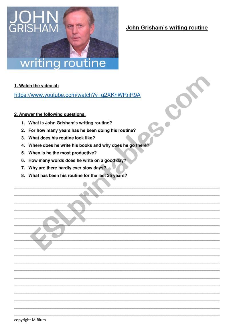 John Grisham�s writing routine - viewing task