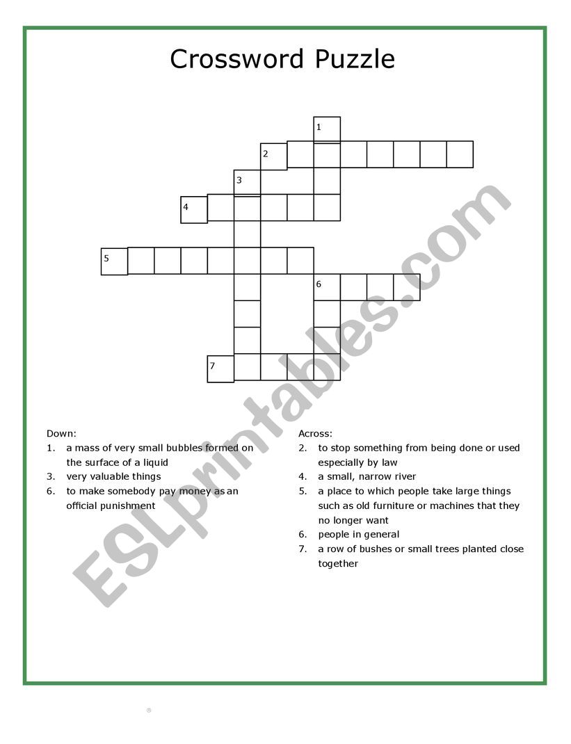 Crossword Puzzle - Environment - ESL worksheet by NgKelly