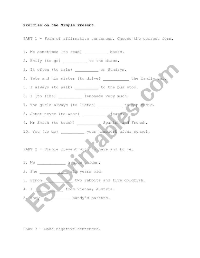 Exercise with the simple present