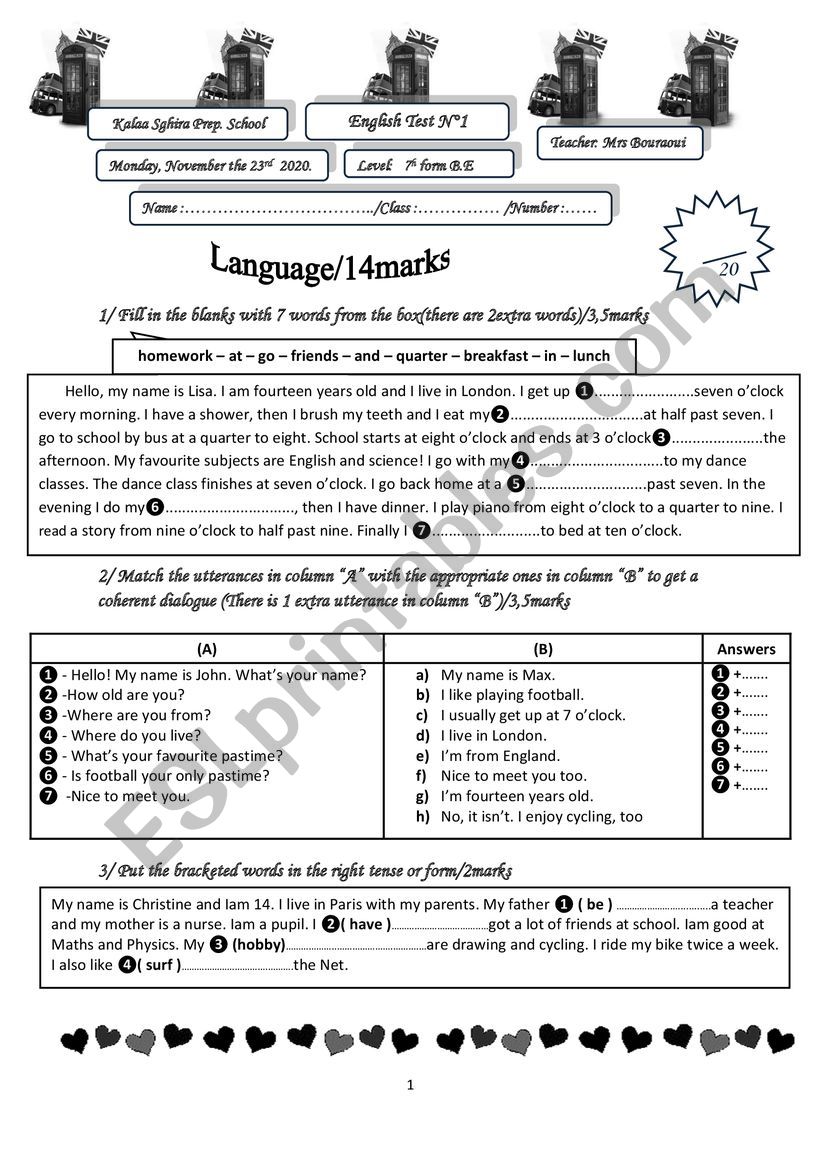 daily routine worksheet