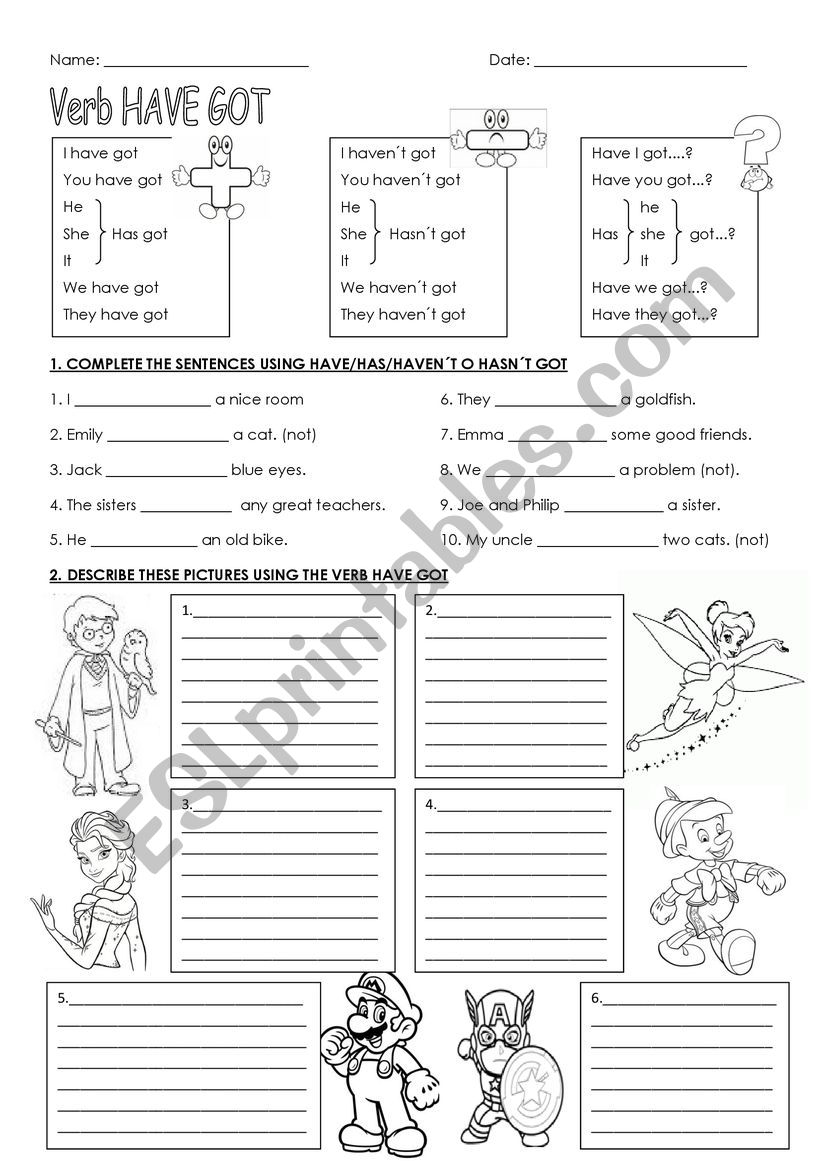 Have and Has got!! worksheet