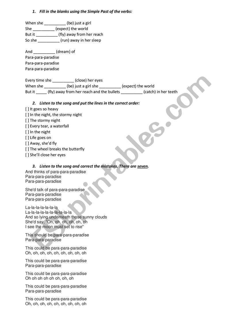 Coldplay - Paradise worksheet