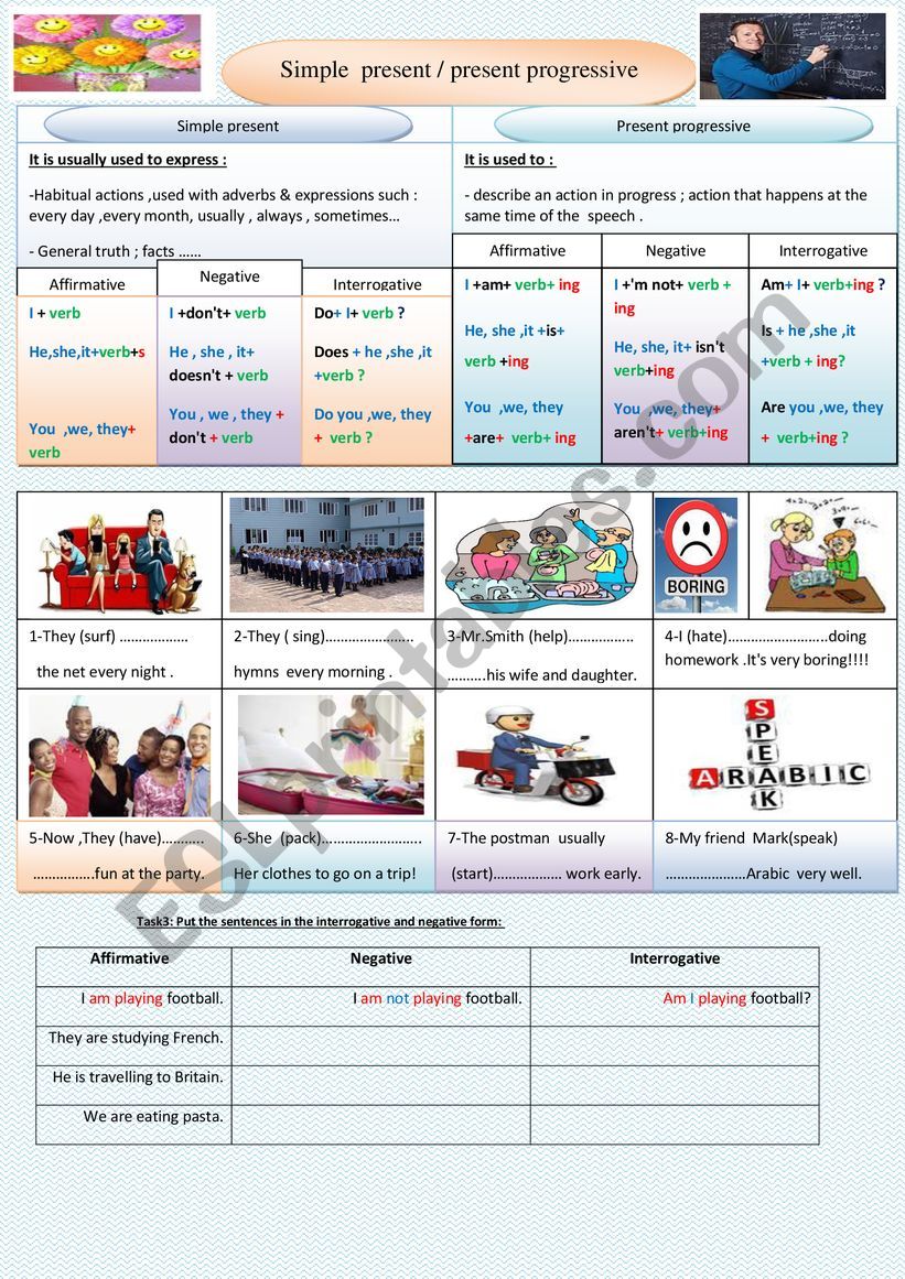 Third Hour worksheet for 7th form Tunisian Students Section 2: What�s Happening ? 