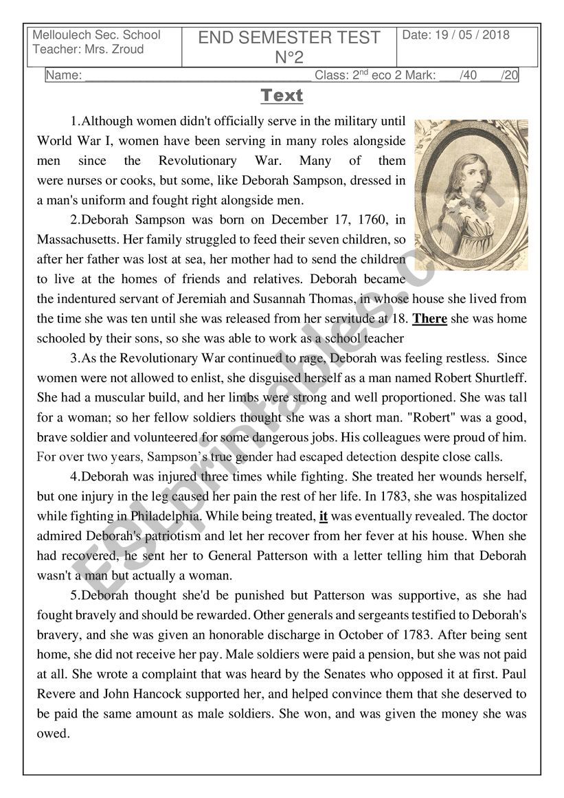 end term test worksheet