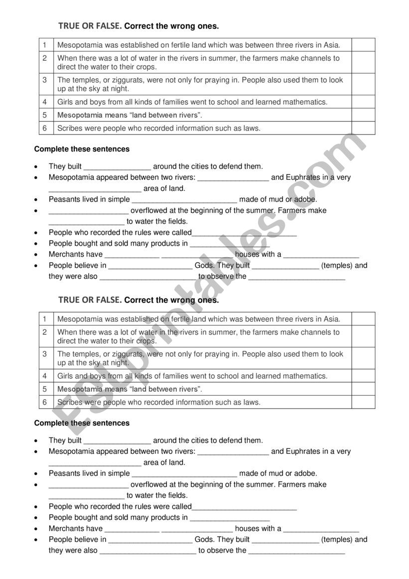 MESOPOTAMIA worksheet