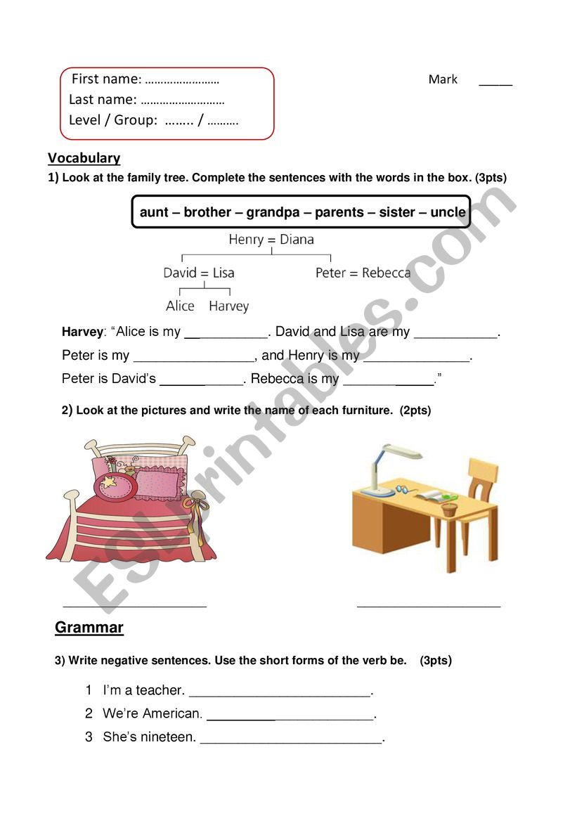 7th grade test worksheet