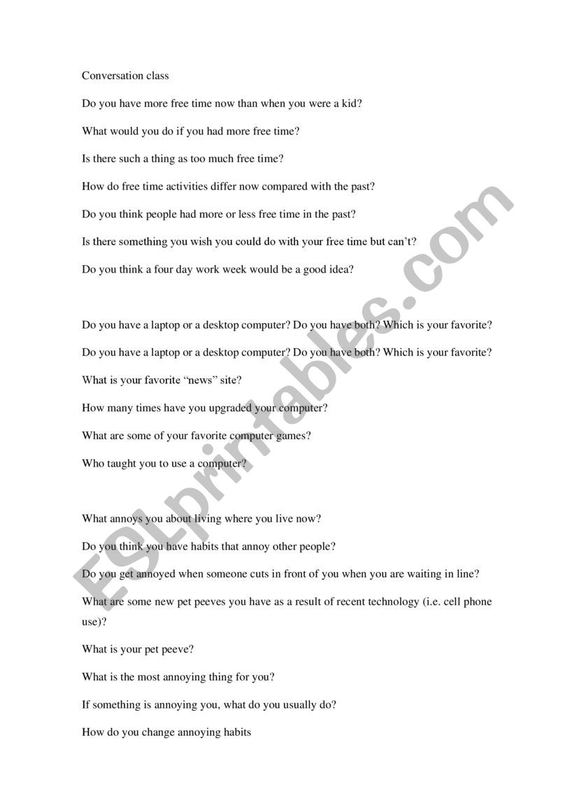 conversation class worksheet