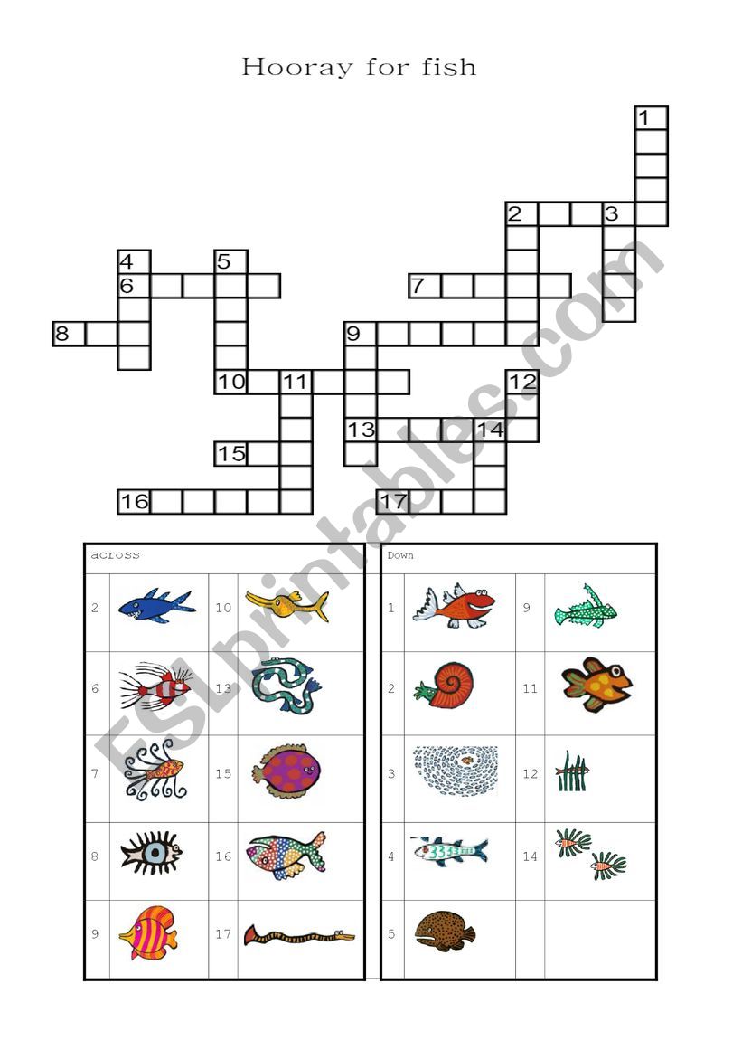 Hooray for Fish Crossword worksheet