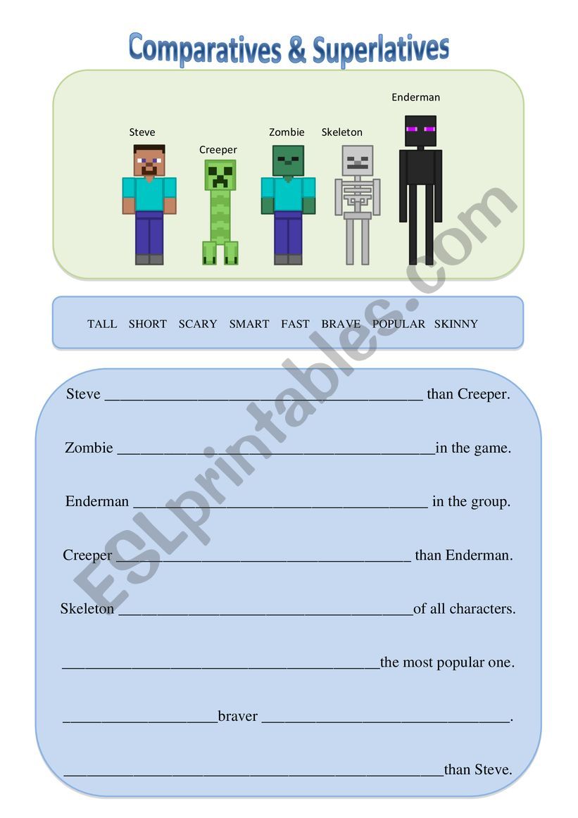 Comparatives and superlatives - Minecraft characters