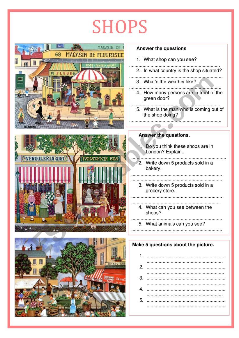Picture description - Shops worksheet