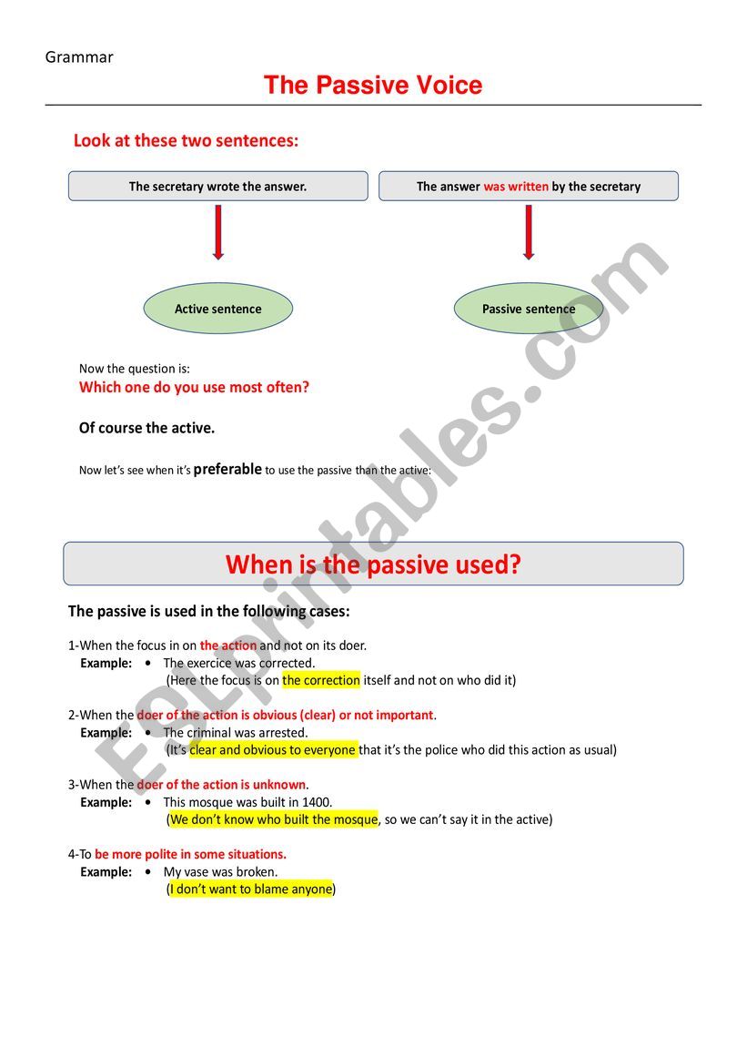 the passive voice worksheet