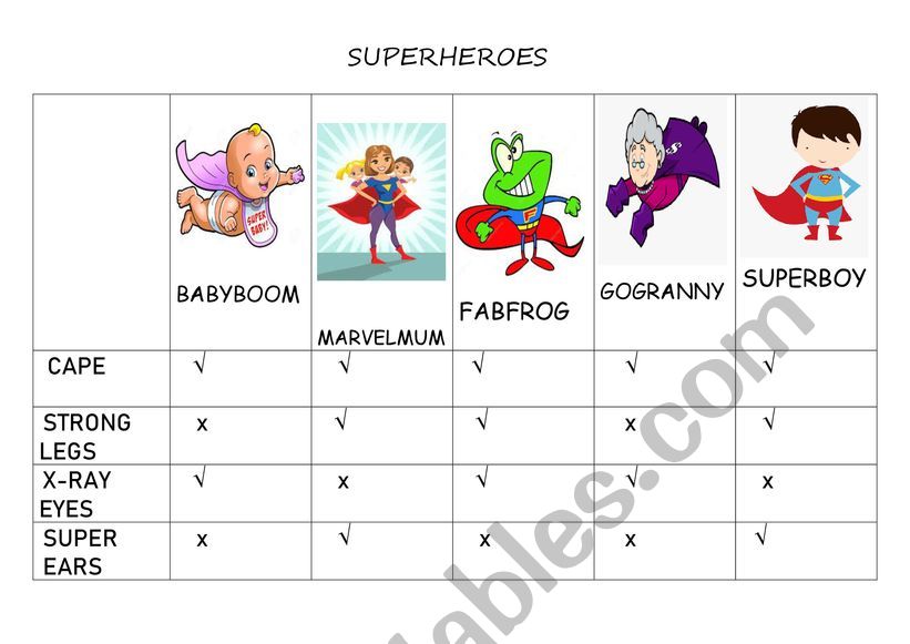 SUPERHEROES worksheet