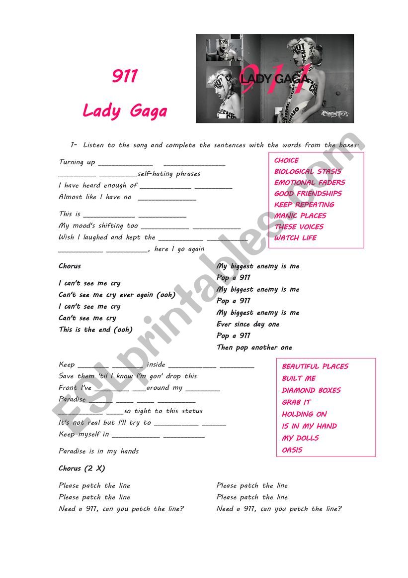 Song 911 - Lady Gaga  worksheet