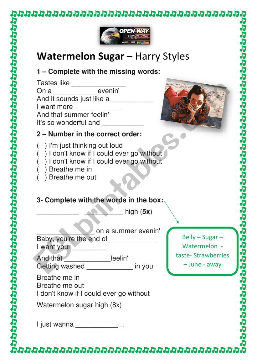 Watermelon Sugar worksheet