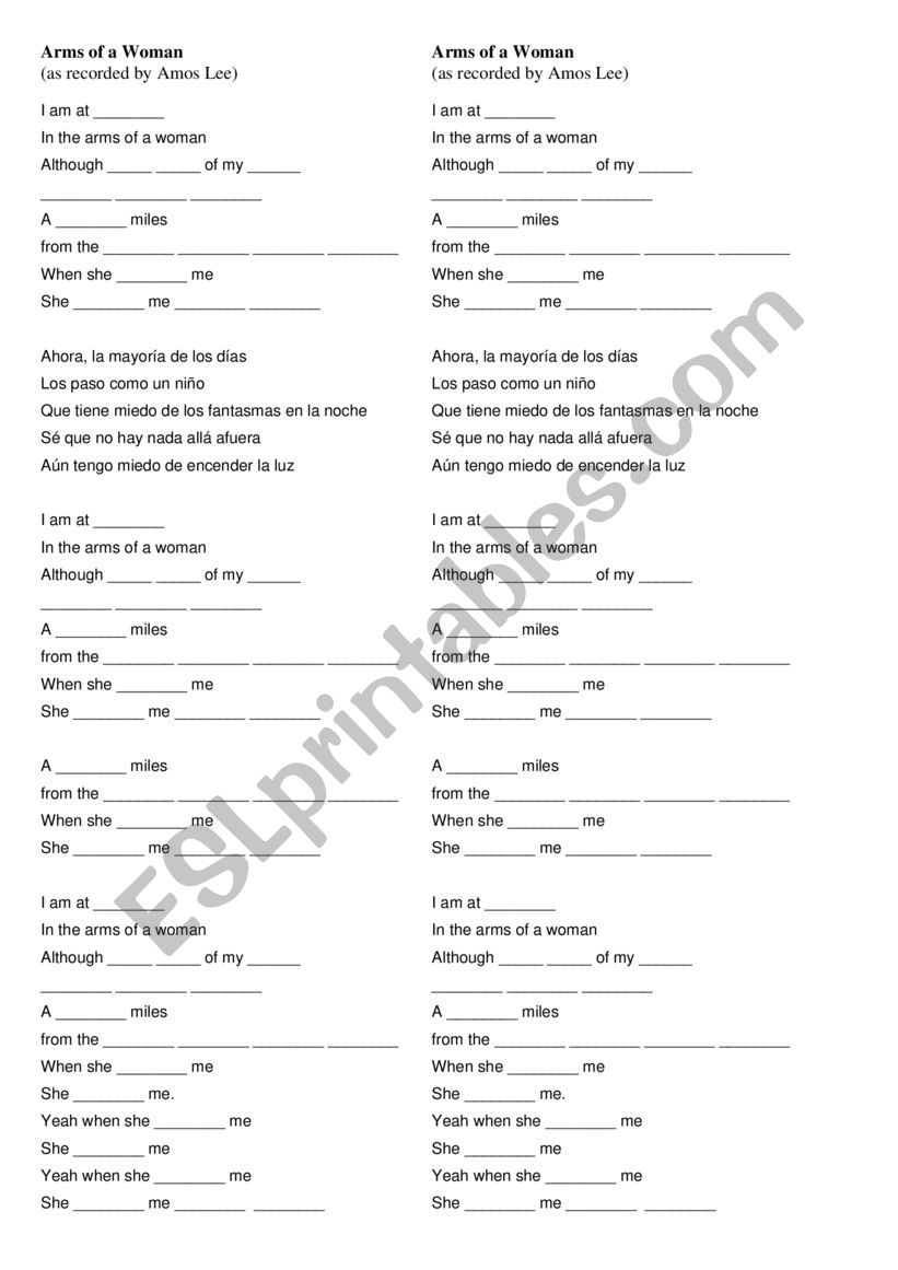 Arms of a Woman worksheet