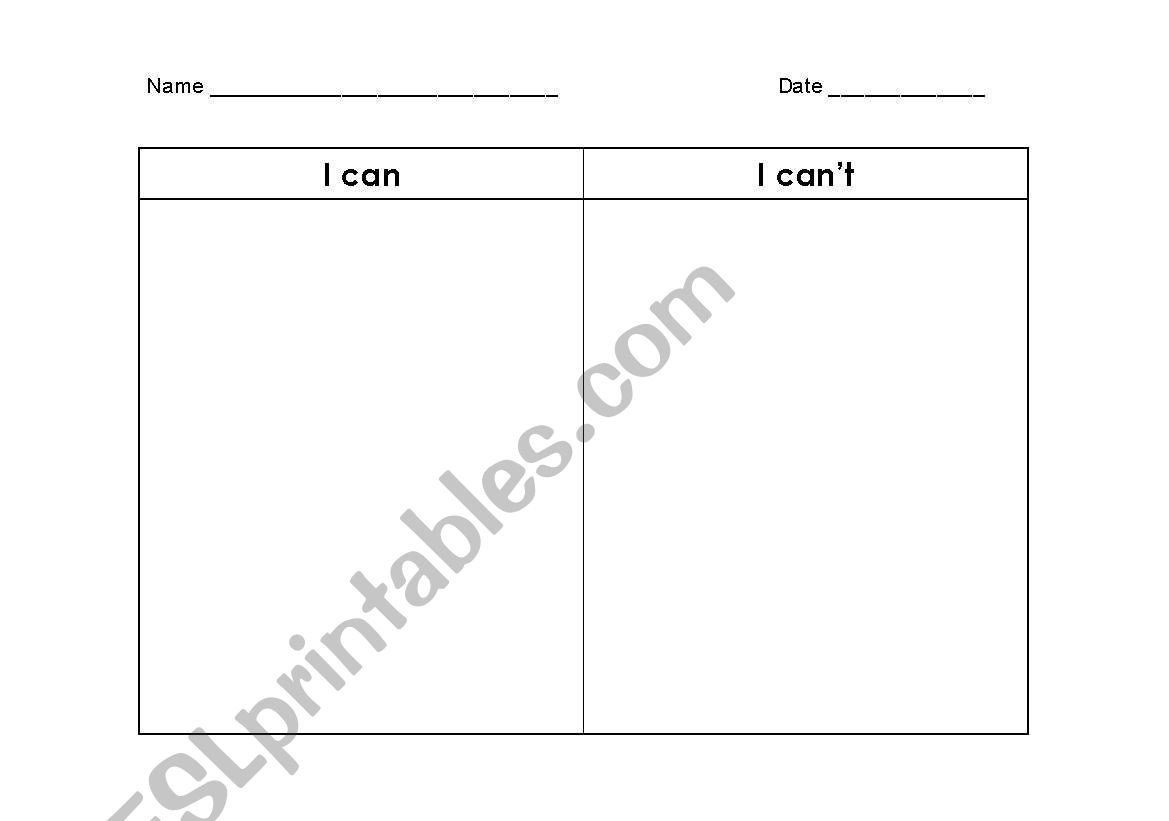 Can / Cant Sort worksheet
