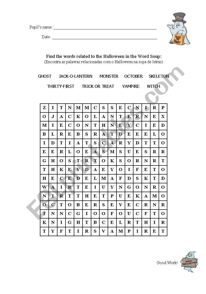 word search about halloween worksheet