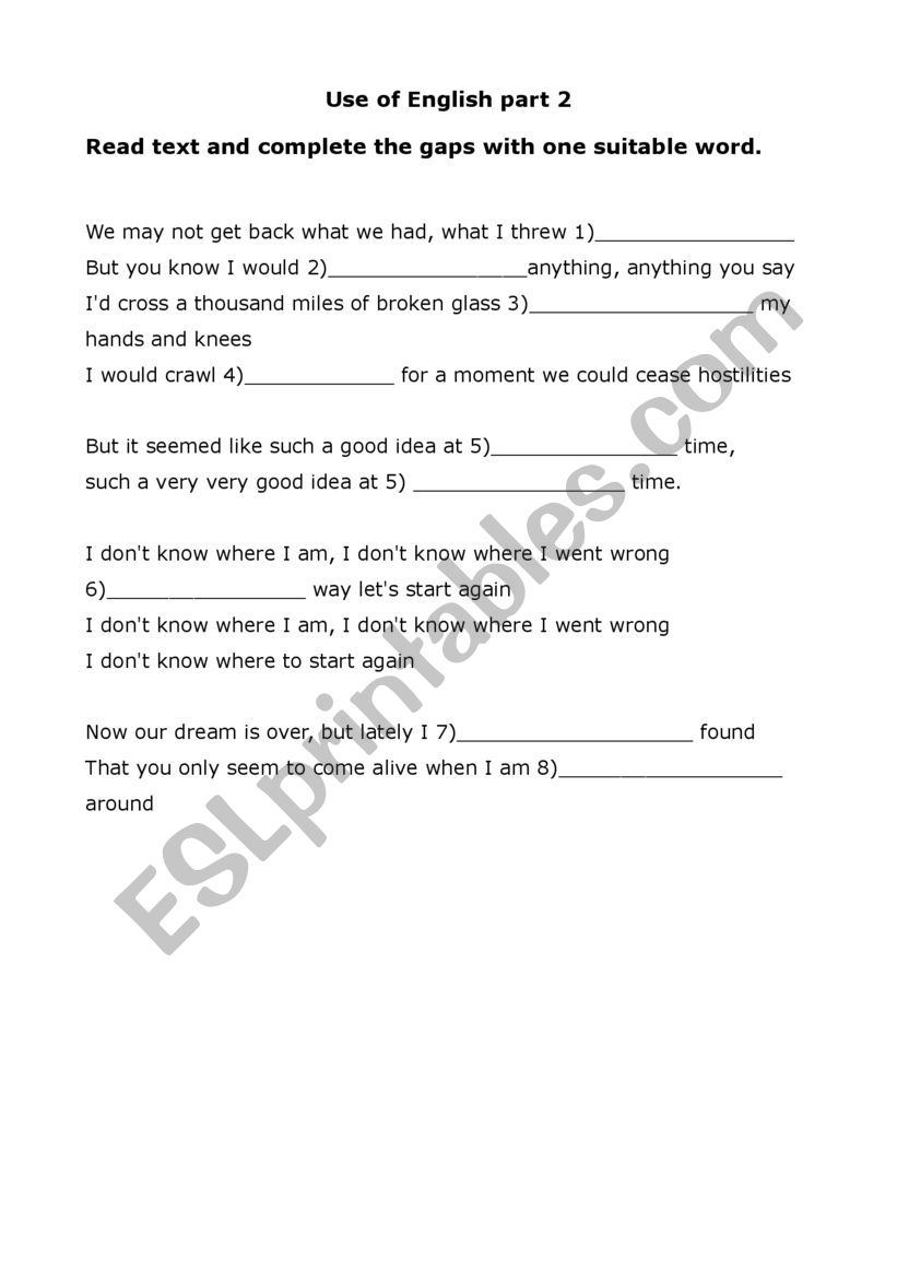 FCE_ part 2- gap fill  worksheet