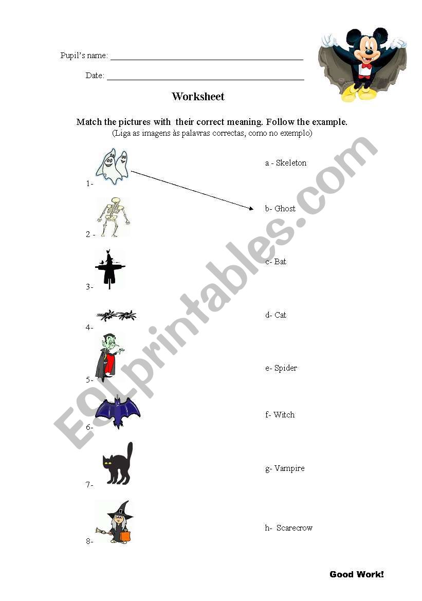 match about halloween worksheet