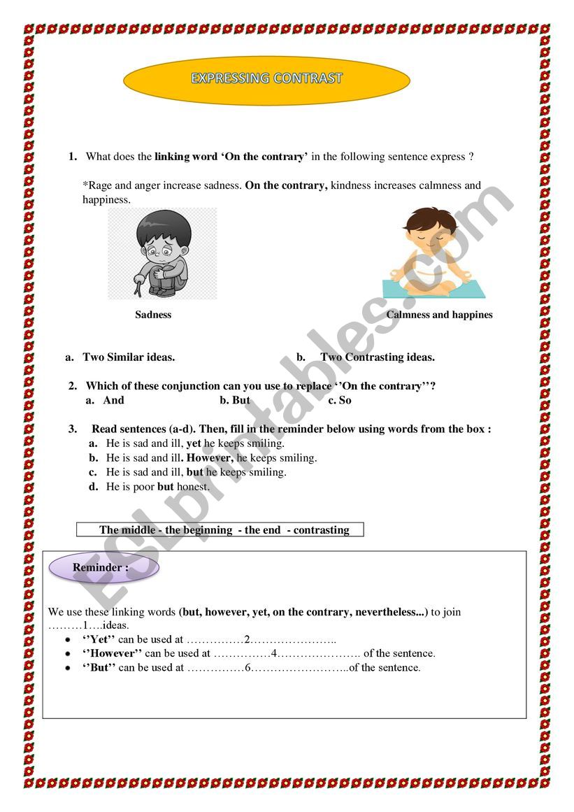 EXPRESSING CONTRAST worksheet