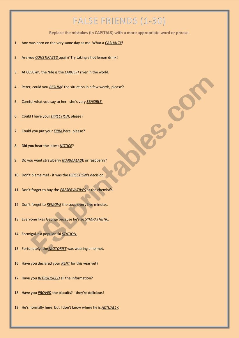 False Friends worksheet