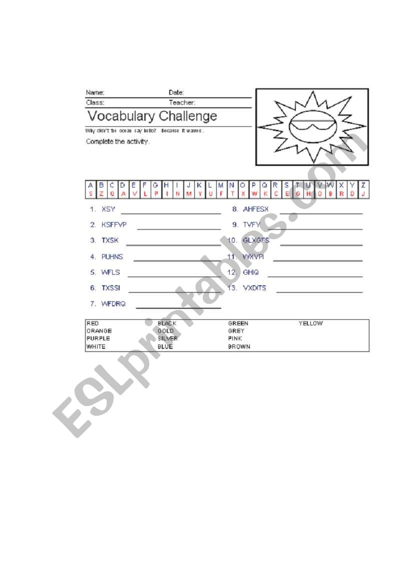 Decoding - COLOURS worksheet