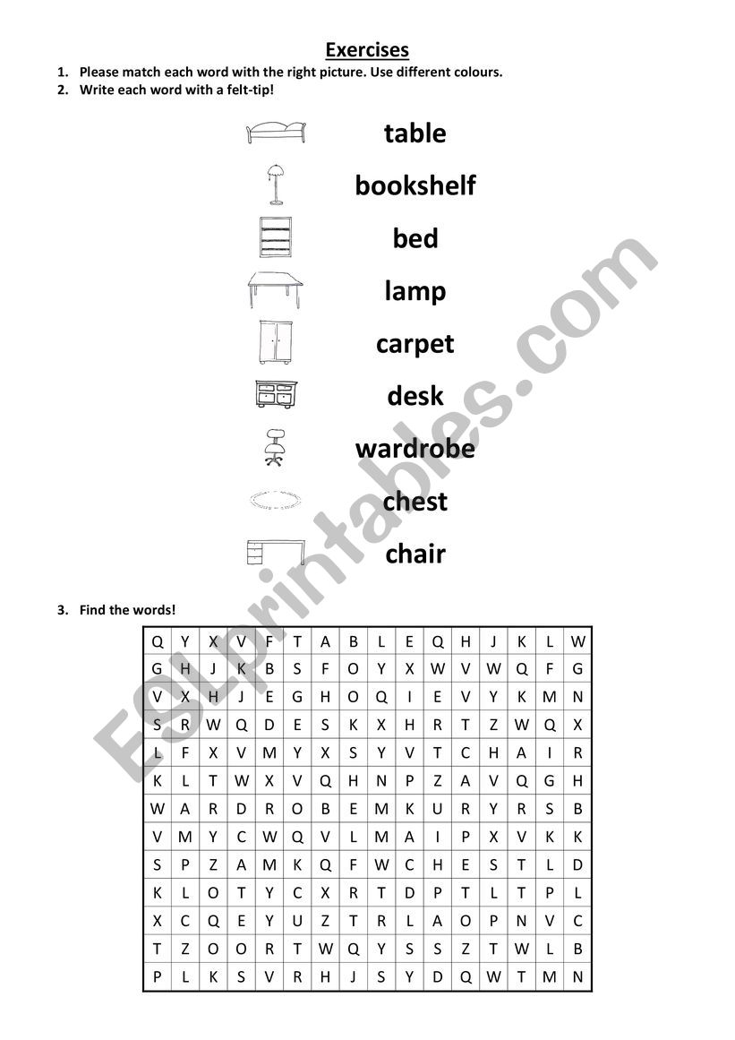 In my room - Excercises 2 worksheet