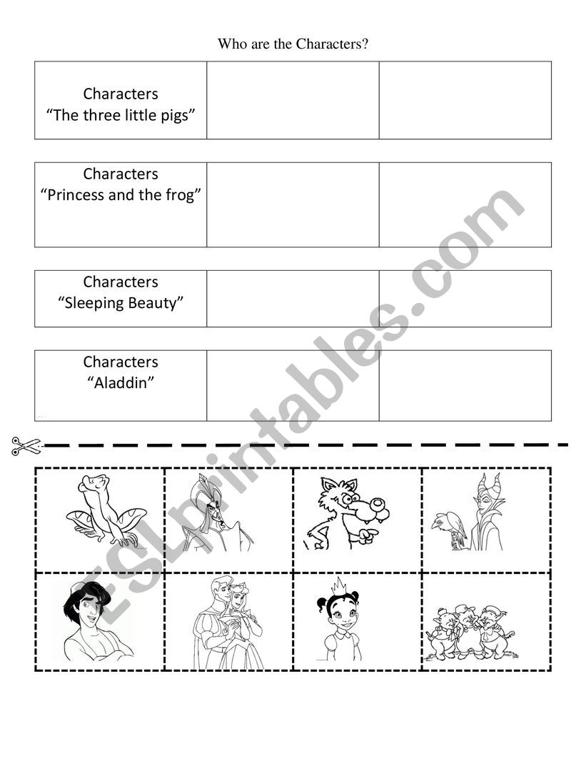 Characters in a story worksheet