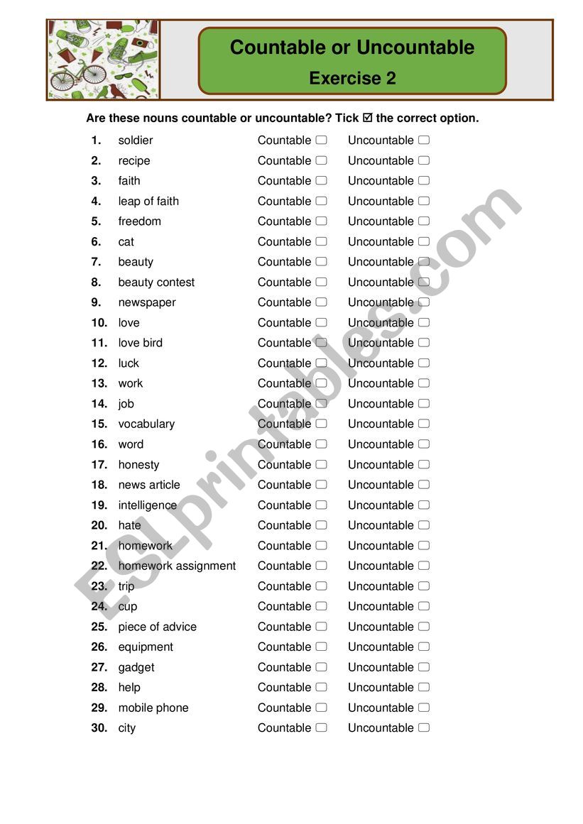 Countable or Uncountable Exercise 2