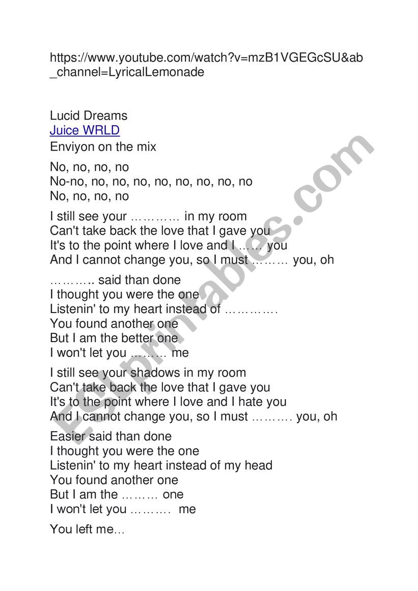 Lucid dreams worksheet