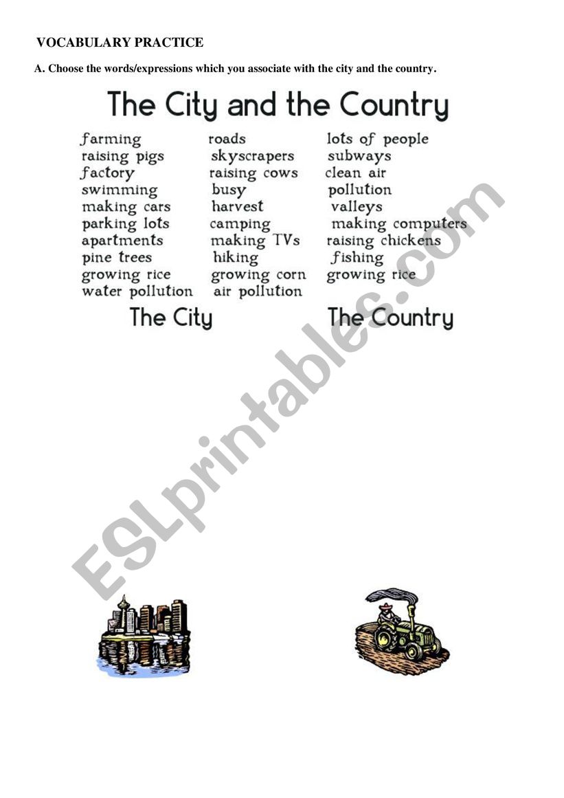 city vs countryside worksheet
