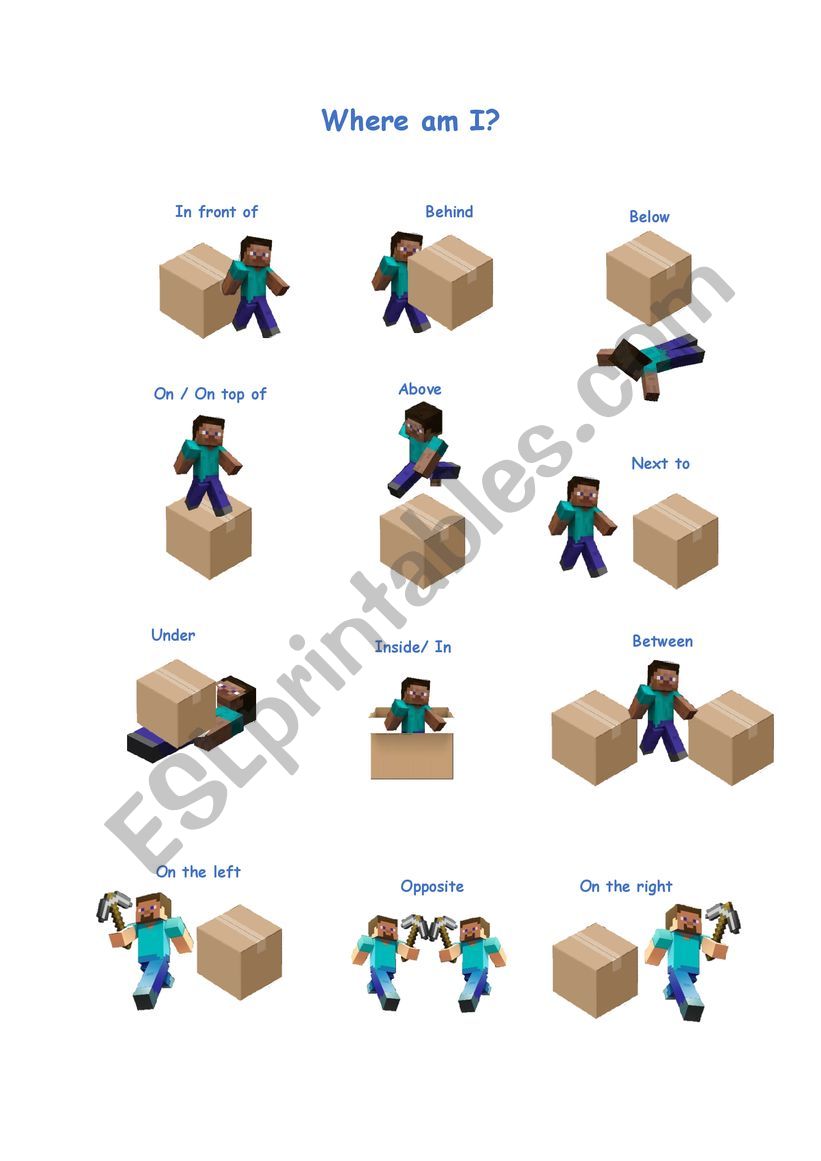 Prepositions of place - Minecraft worksheet