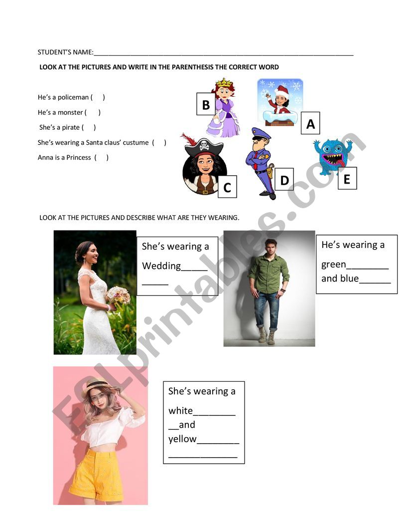 what are they wearing? worksheet