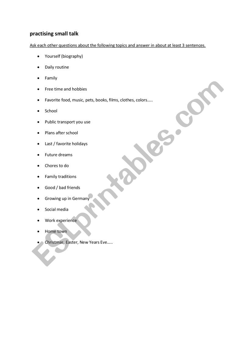practising small talk worksheet