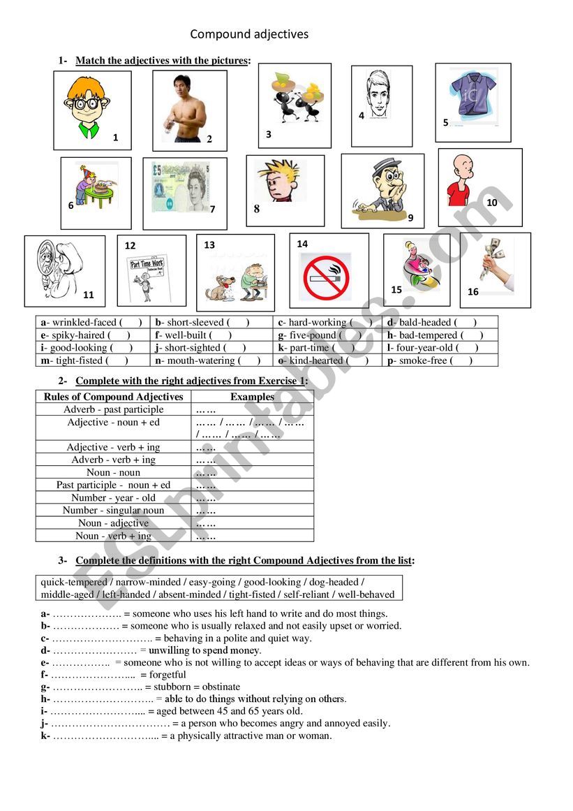 Compound Adjectives - Review worksheet