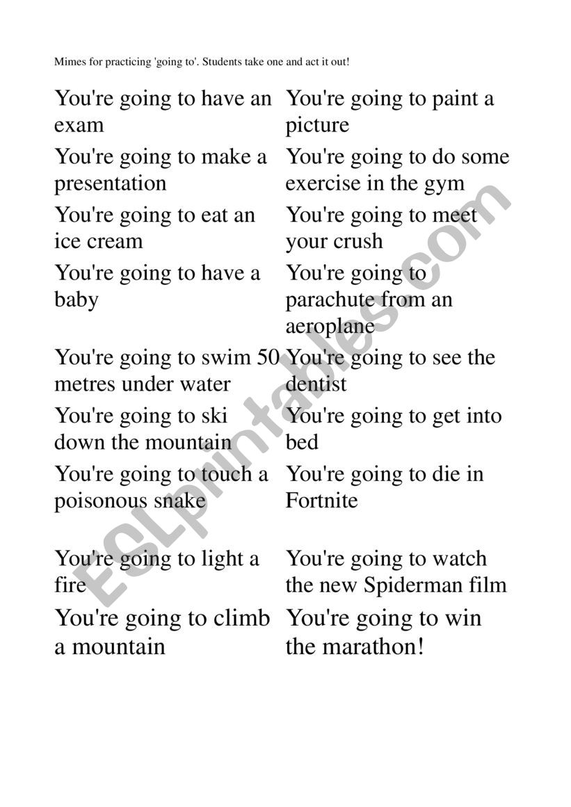 �going to� mimes worksheet