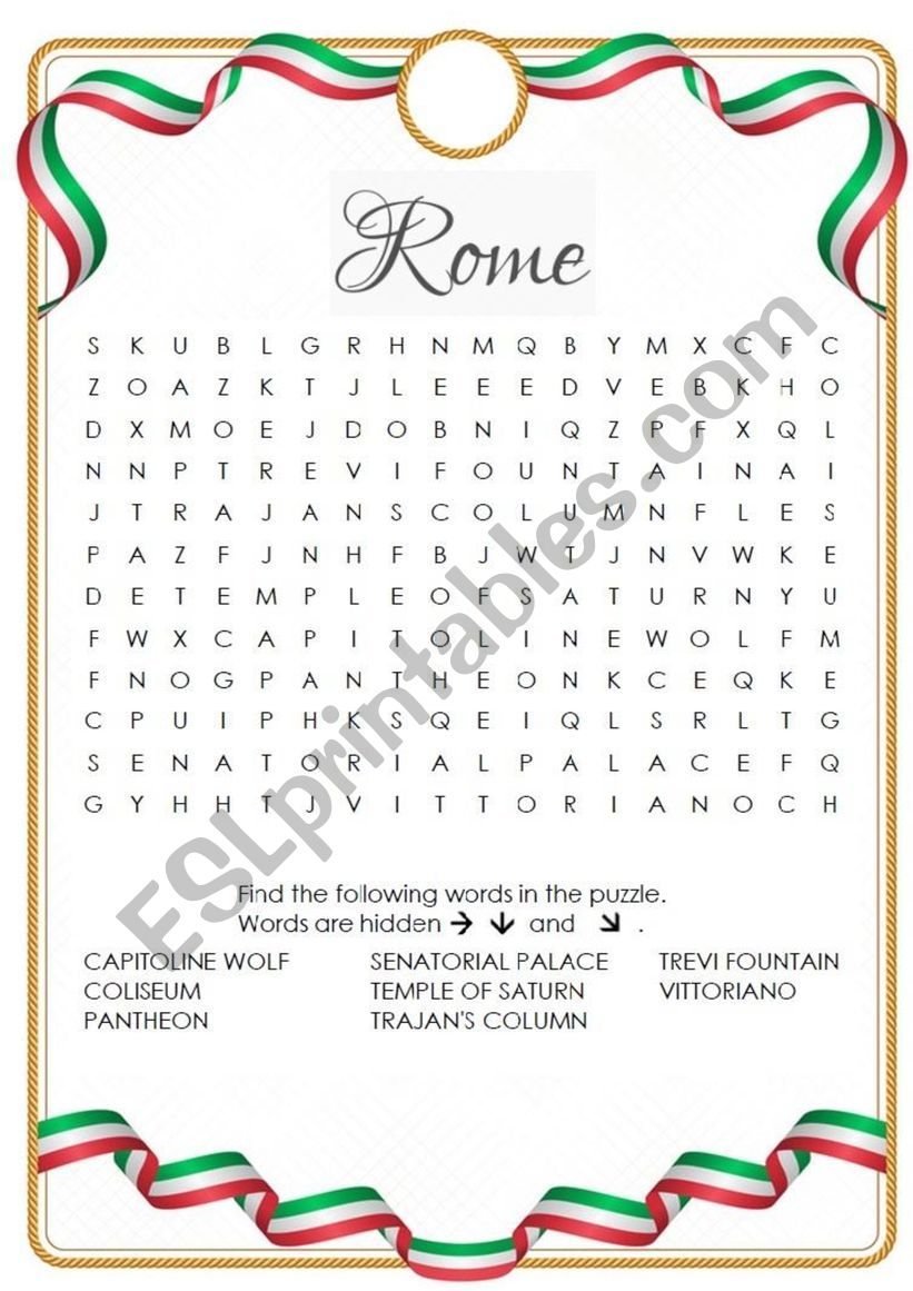 Rome Wordsearch worksheet