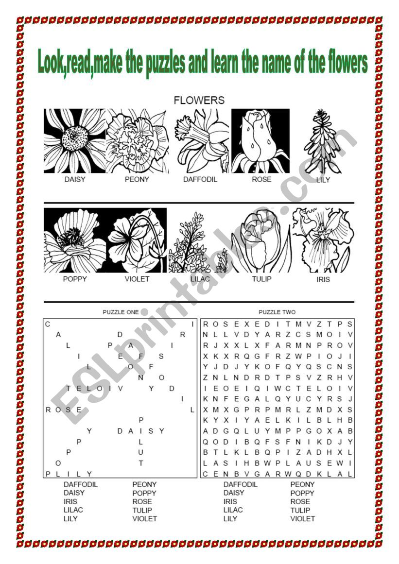 the name of the flowers esl worksheet by musicangela
