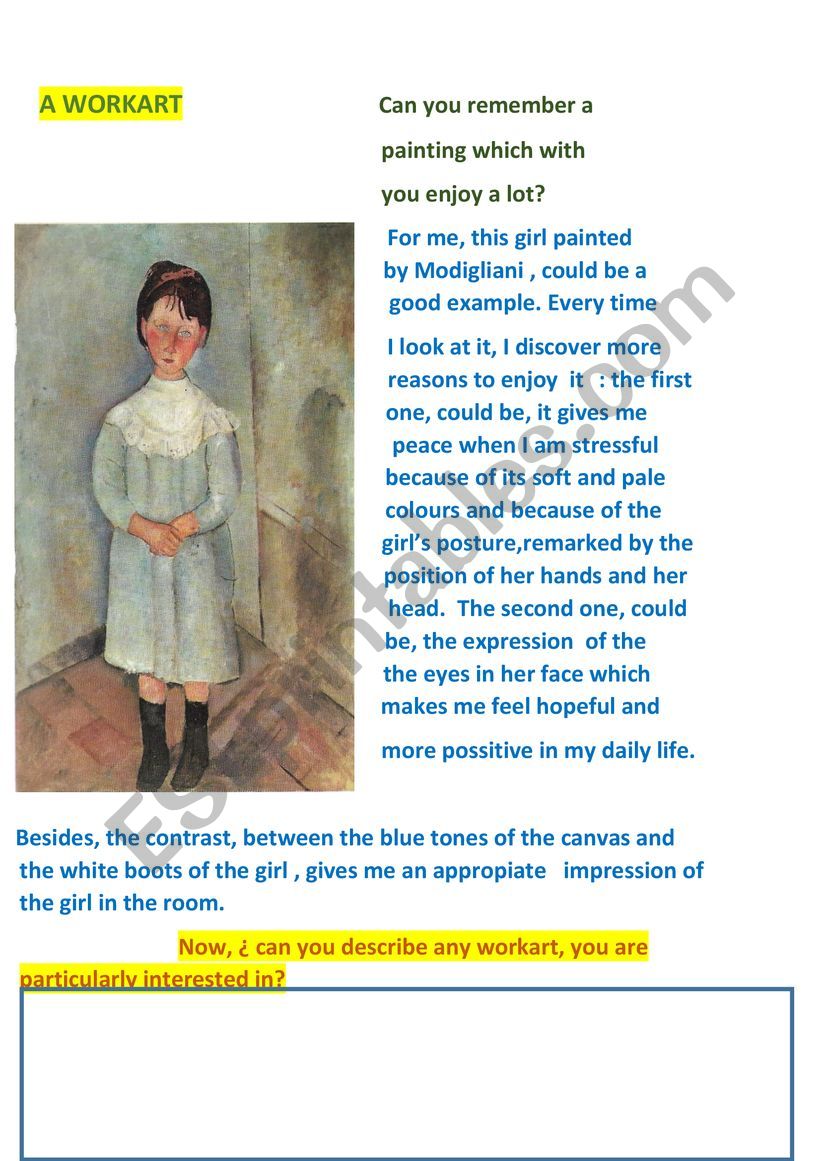 Description of a painting. worksheet