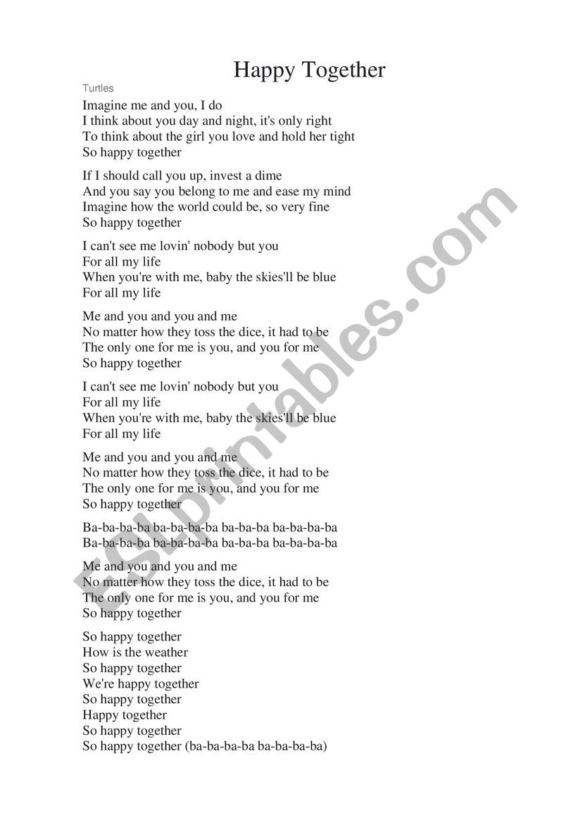 Happy together worksheet