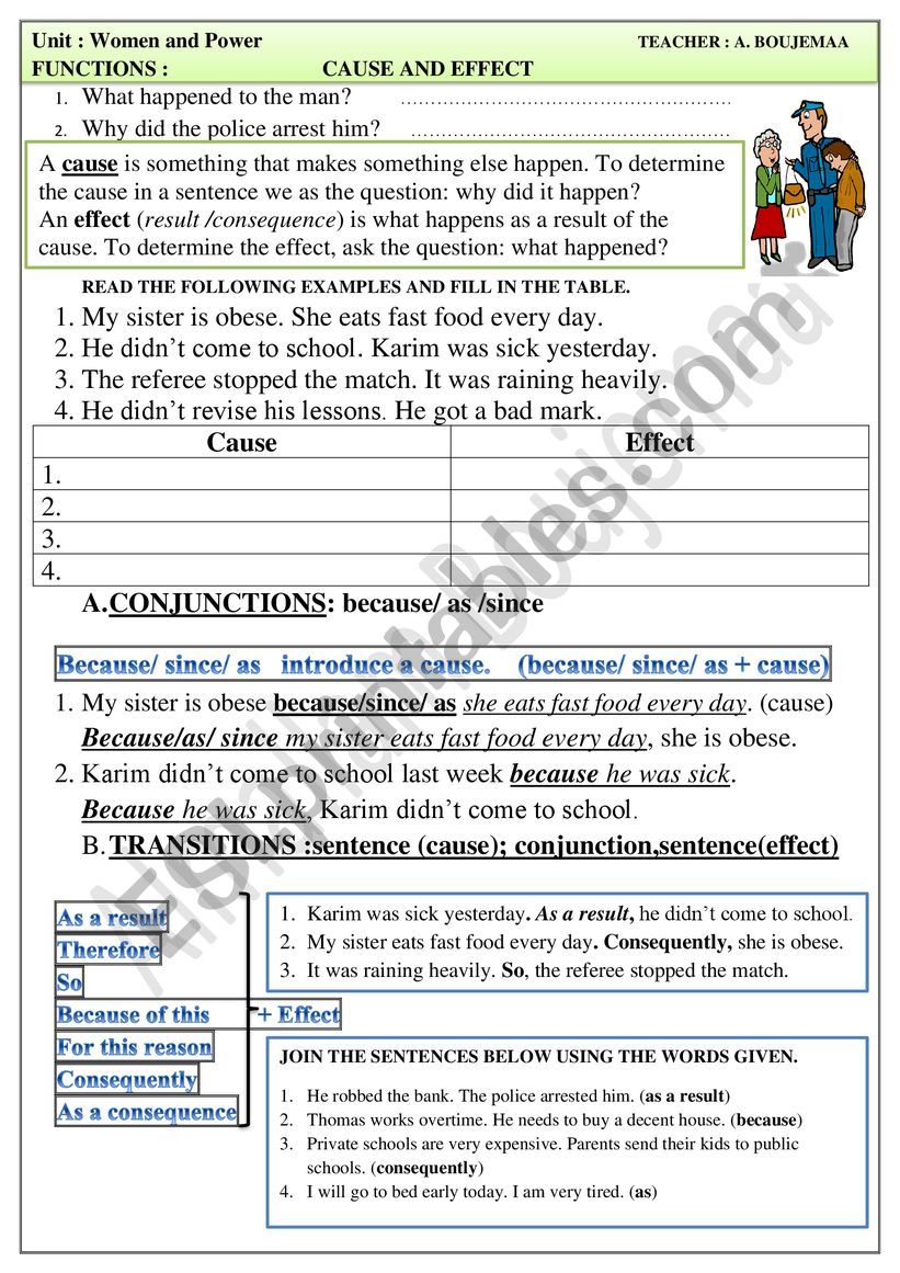 Linking words: Cause and Effect