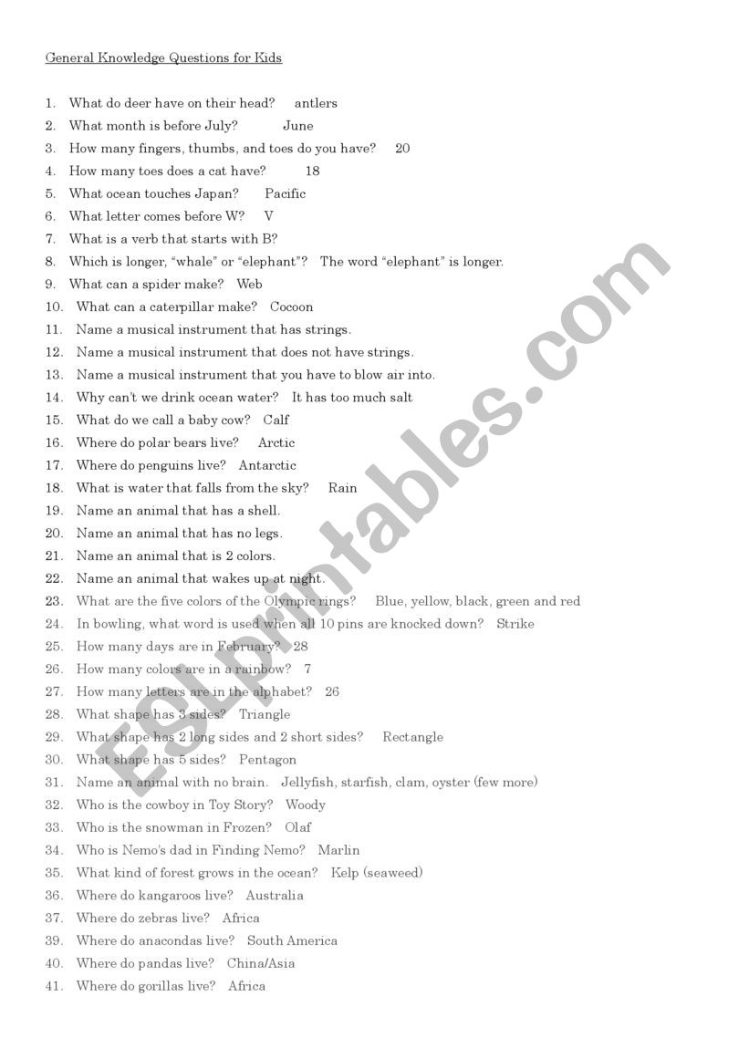 General Knowledge Quiz worksheet