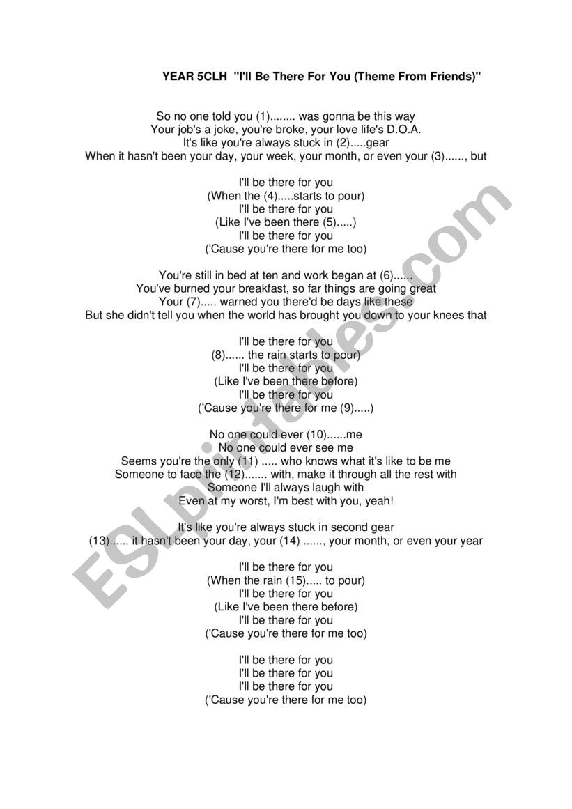 friends theme song worksheet