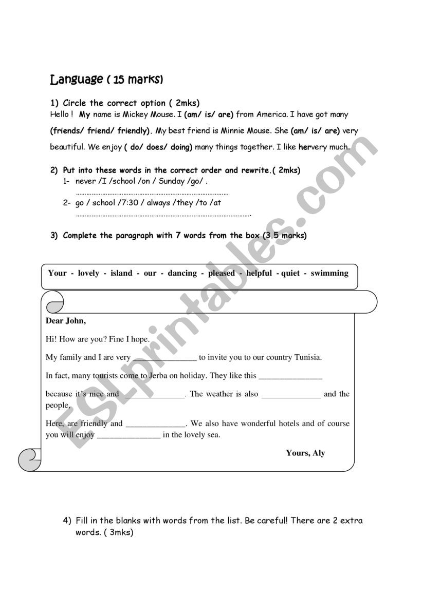 exam 7th form test 1 worksheet