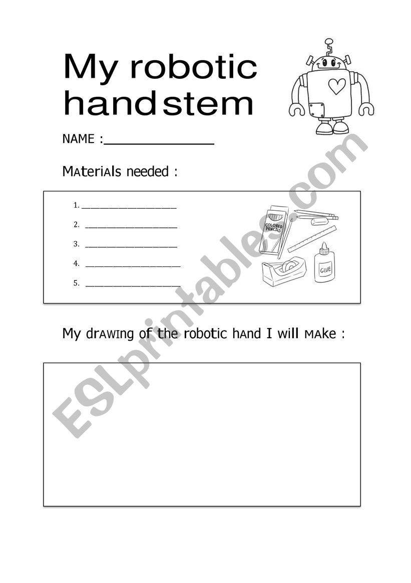 Robotic Hand STEM  worksheet