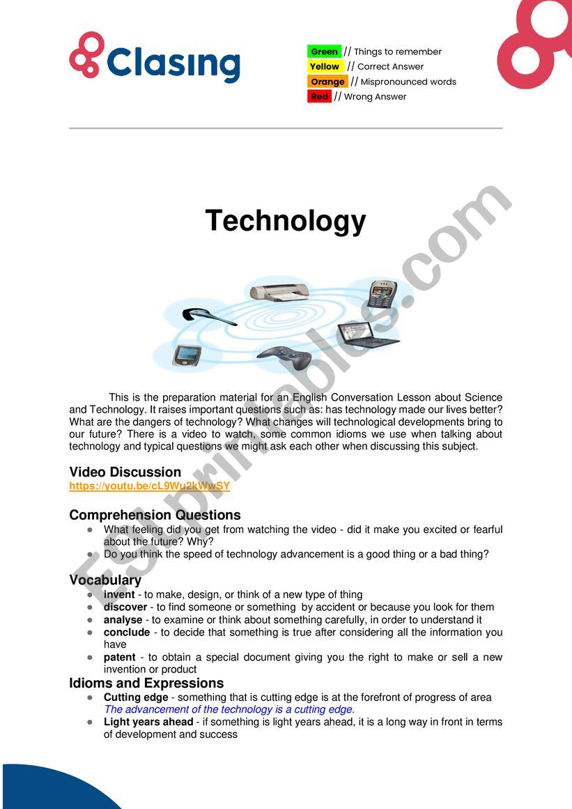 Technology worksheet